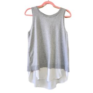 LOFT Gray & Ivory Layered Look Sleeveless Pullover Cotton Sweater Medium #0351